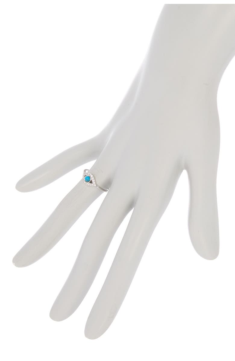 Adornia 14K Yellow Gold Plated Turquoise & Swarovski Crystal Accented Evil Eye Ring, Alternate, color, Blue