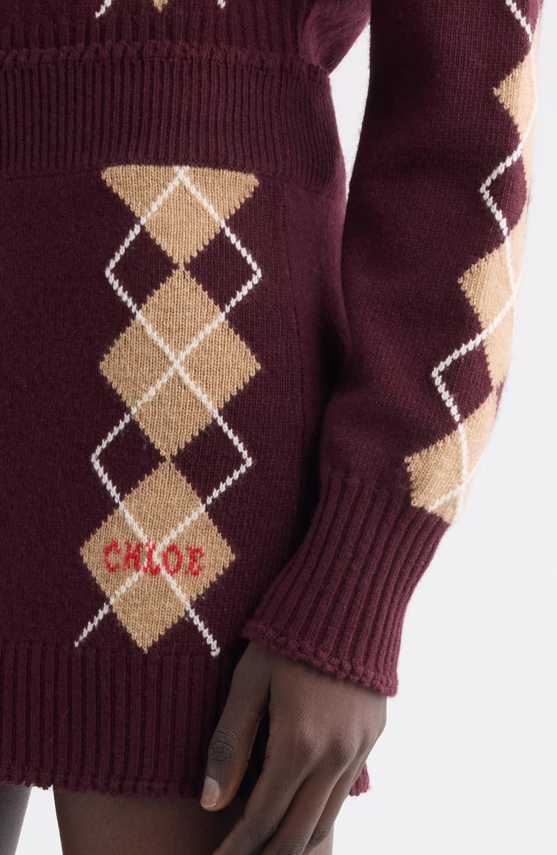 Chloé Argyle Wool & Cashmere Miniskirt, Alternate, color, Burgundy