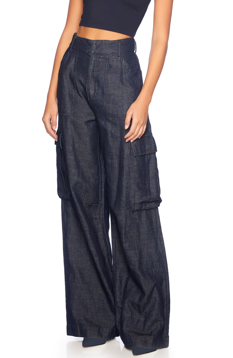 Susana Monaco Stretch Cotton & Linen Denim Cargo Pants, Alternate, color, Dark Denim
