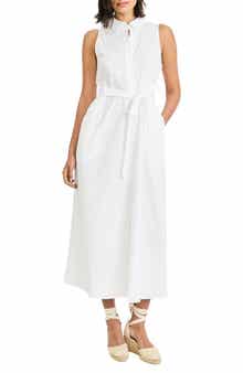 Tie Waist Stretch Cotton Shirtdress
