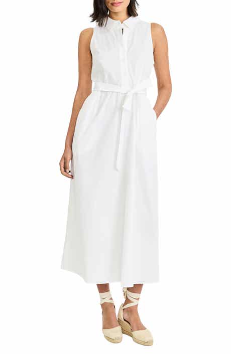 Tie Waist Stretch Cotton Shirtdress