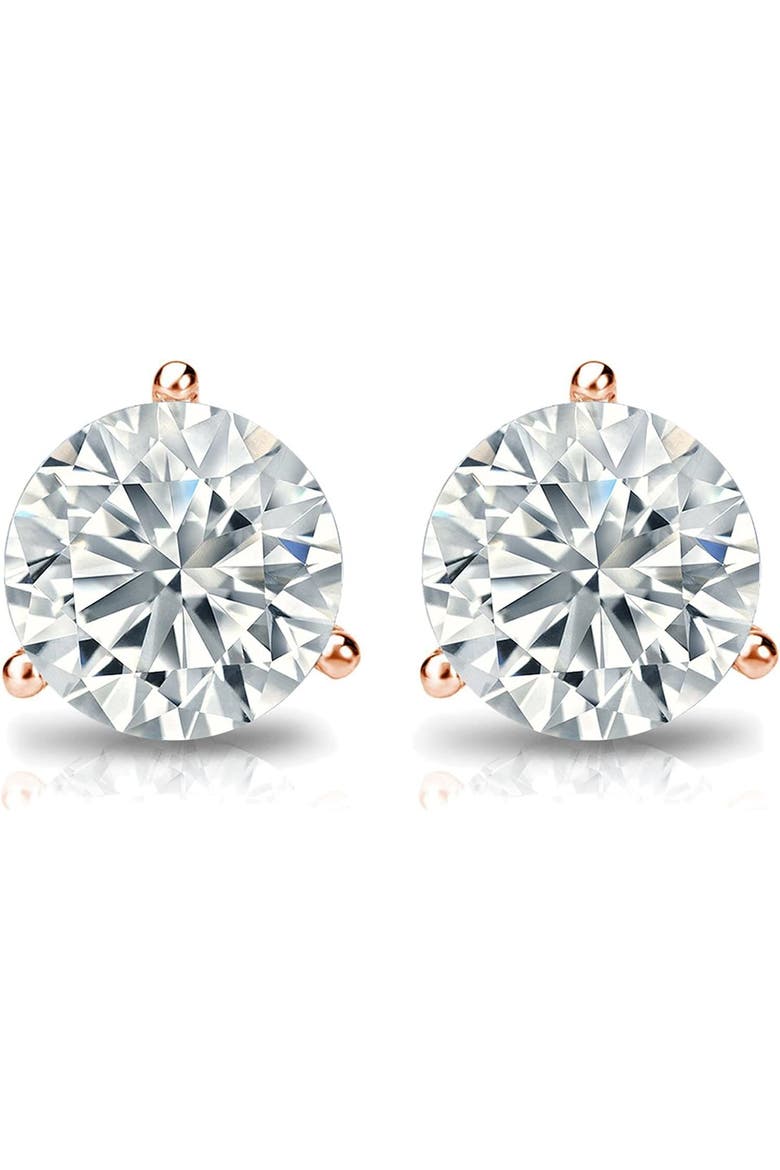 14k Rose Gold Lab-Grown Round Diamond 3-Prong Stud Earrings, Alternate, color, .50 Carat-Rose Gold