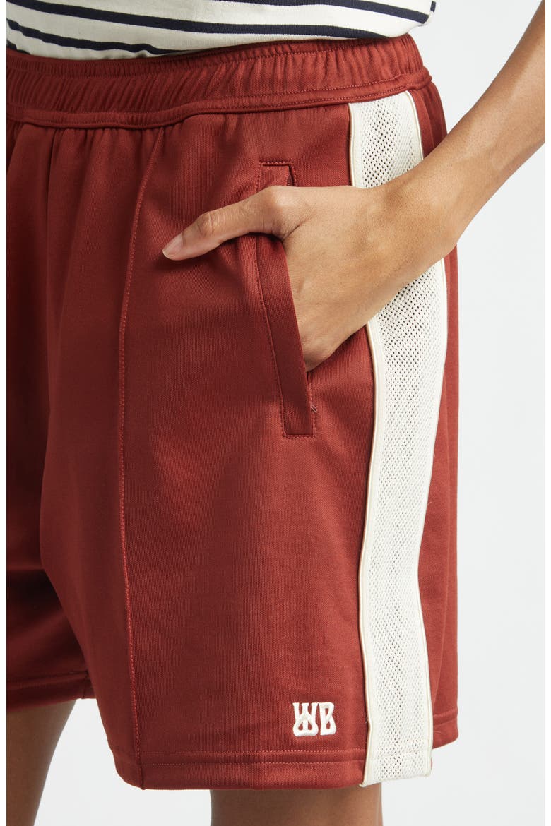 Motion Piped Jersey Track Shorts, Alternate, color, RUST / IVORY