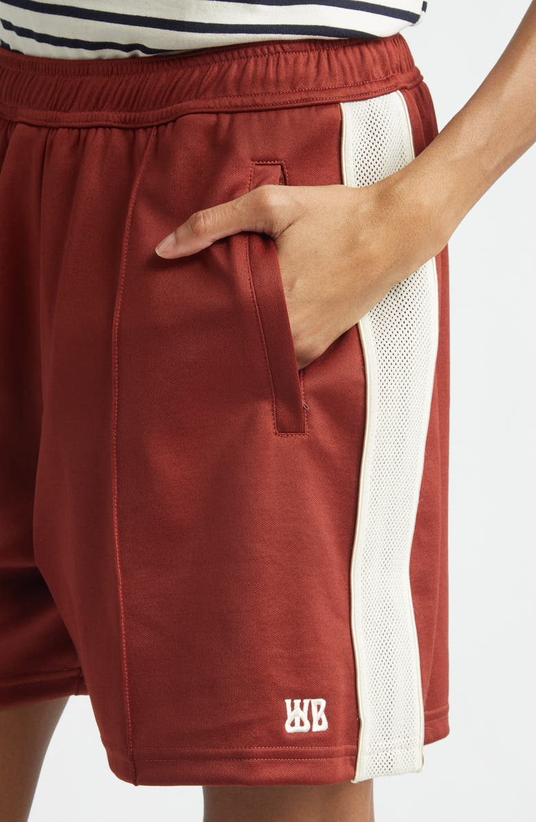 Wales Bonner Motion Piped Jersey Track Shorts, Alternate, color, Rust / Ivory