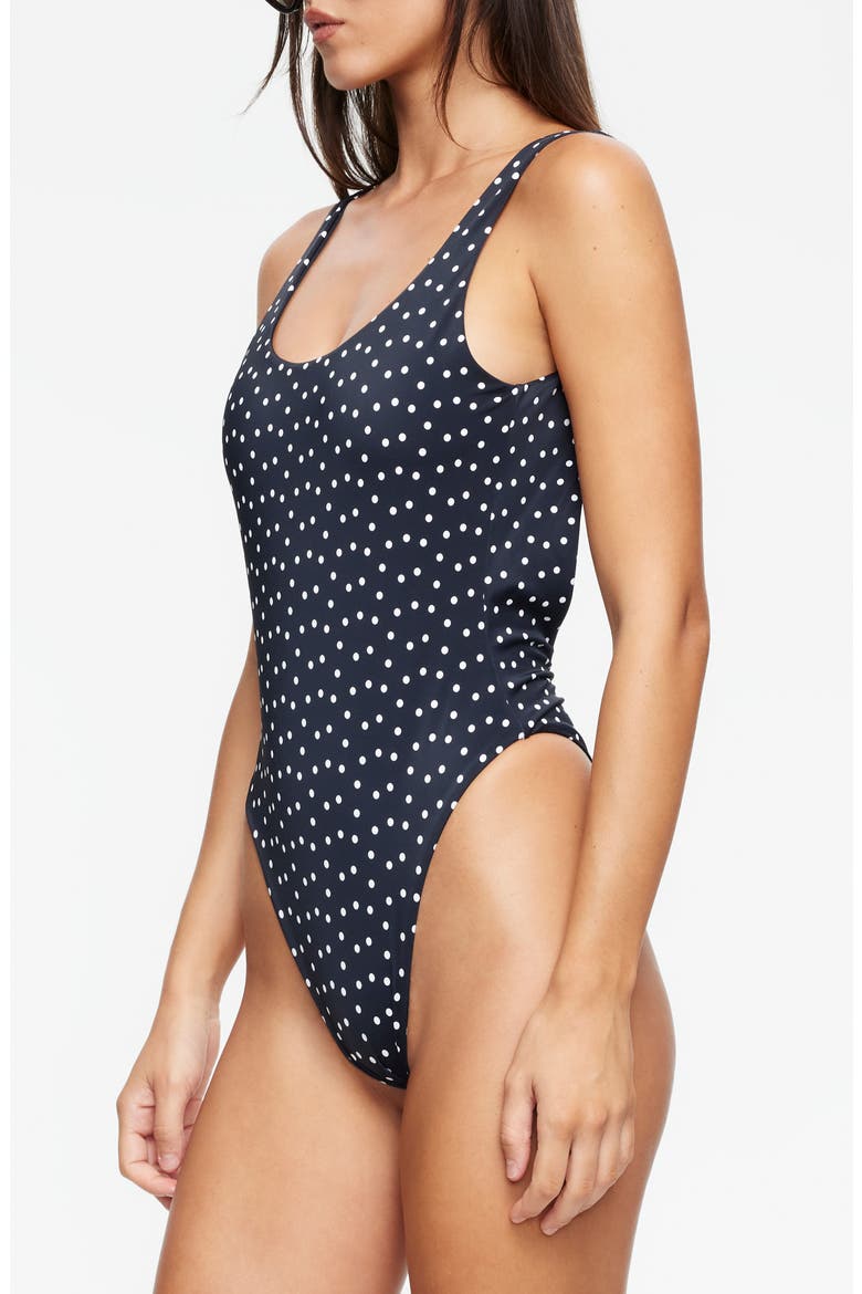 Kenny Polka Dot Low Back One Piece Swimsuit, Alternate, color, NOIR POLKA