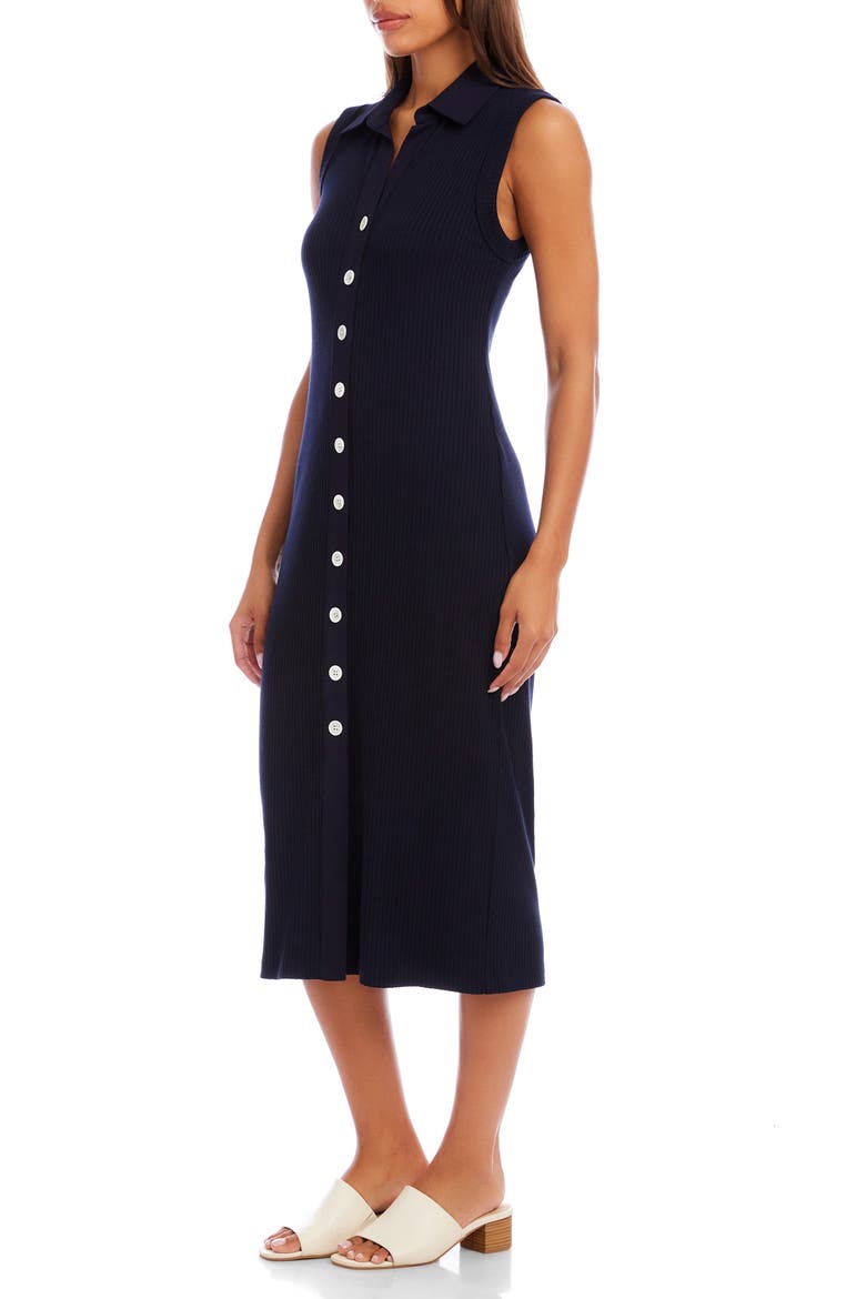 Sleeveless Knit Button-Up Midi Dress, Alternate, color, NAVY