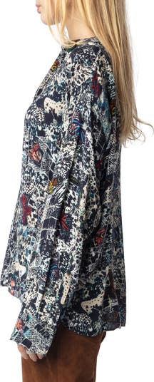 売れ筋商品|||ザディグ エ ヴォルテール シャツ レディース トップス TRUETT SOFT BUTTERFLIES - Button-down blouse - encre nm_4958993_100394_m