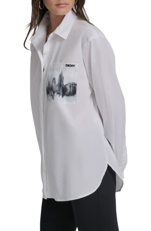 Dkny Skyline Pocket Oversize Long Sleeve Button-up Shirt In White