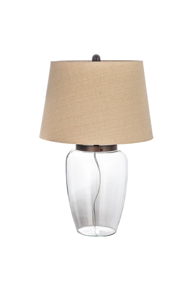 Fillable Glass Table Lamp with Linen Shade, Clear and White, Main, color, Clear