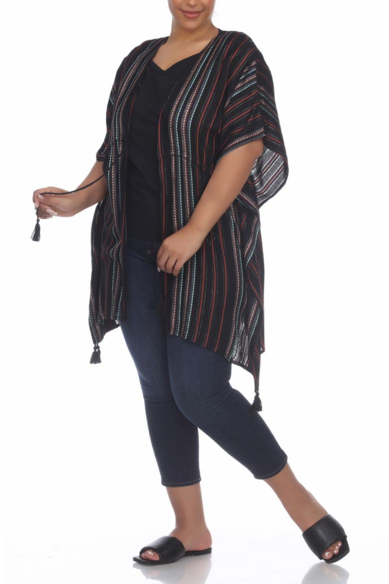 Short Front Tie Front Ruana, Alternate, color, BLACK STRIPE