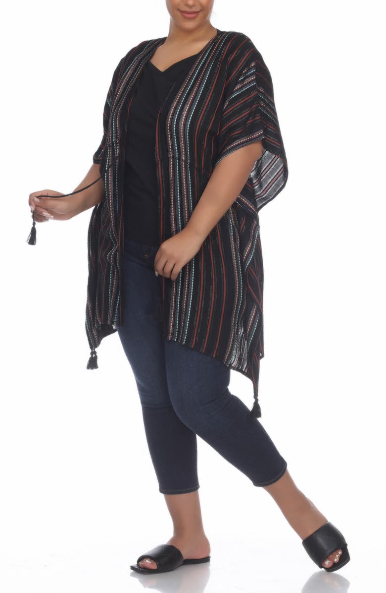 BOHO ME Short Front Tie Front Ruana, Alternate, color, Black Stripe