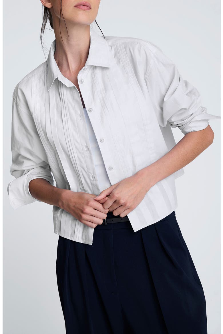 Crop Tuxedo Button-Up Shirt, Main, color, PURE WHITE