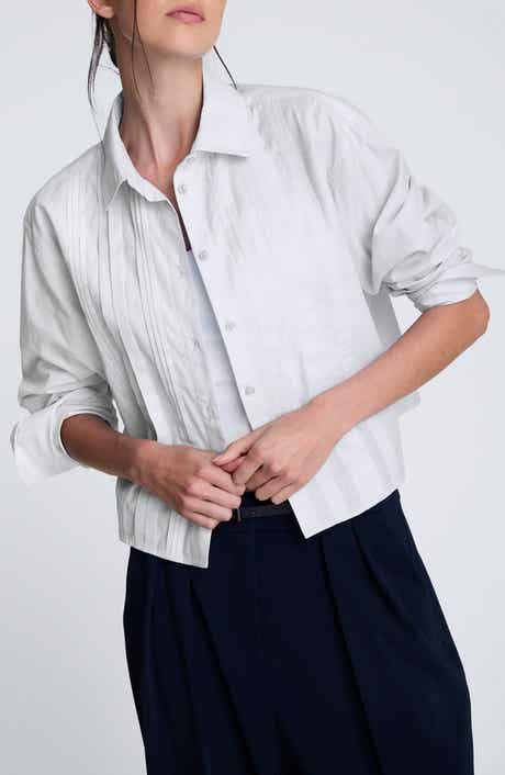 Kenneth Cole Crop Tuxedo Button-Up Shirt