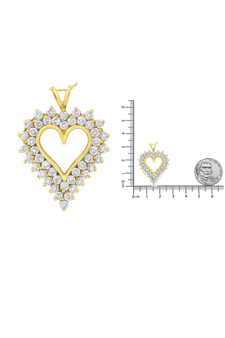 14K Yellow Gold Silver 4 cttw Round-cut Diamond Cluster Heart Pendant Necklace, Alternate, color, Yellow