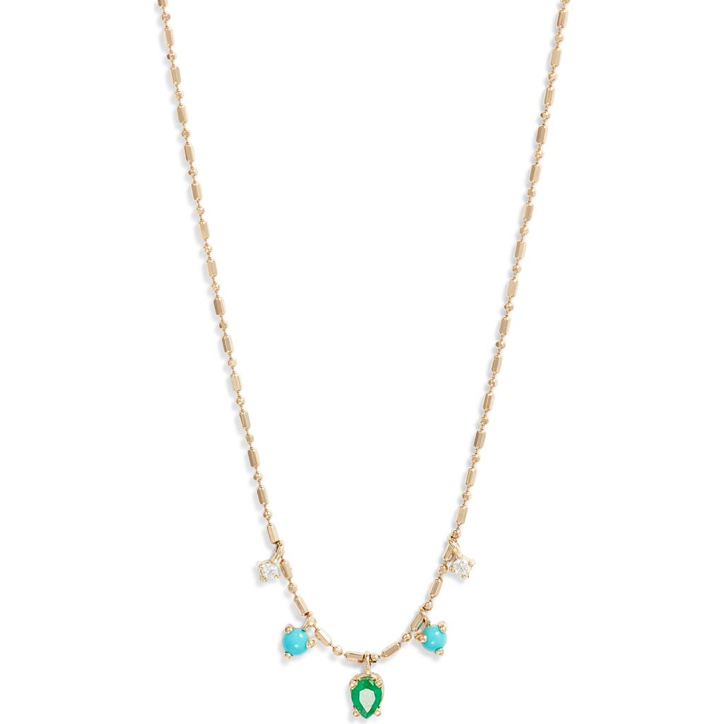 Zoë Chicco 14K Gold Emerald, Diamond & Turquoise Pendant Tube Bar Chain Necklace in Yellow Gold  product