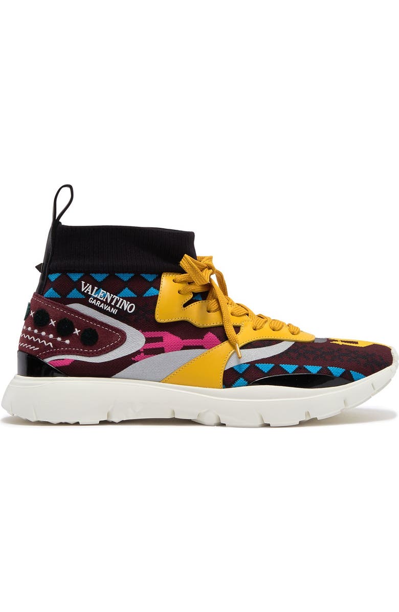 Valentino Garavani Geo Design Leather Overlay Mesh Sneaker, Alternate, color,