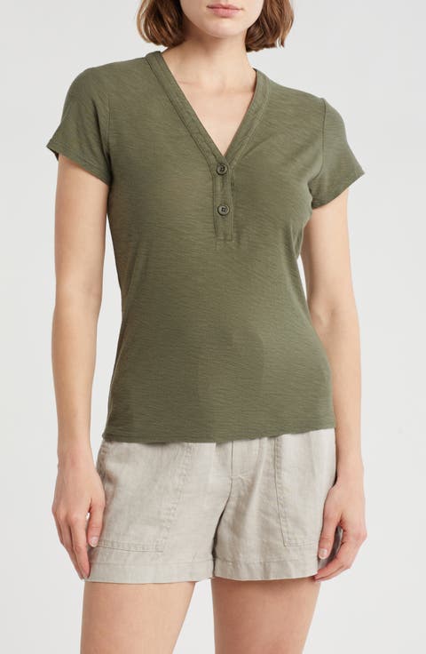 V-Neck Cotton Blend Henley