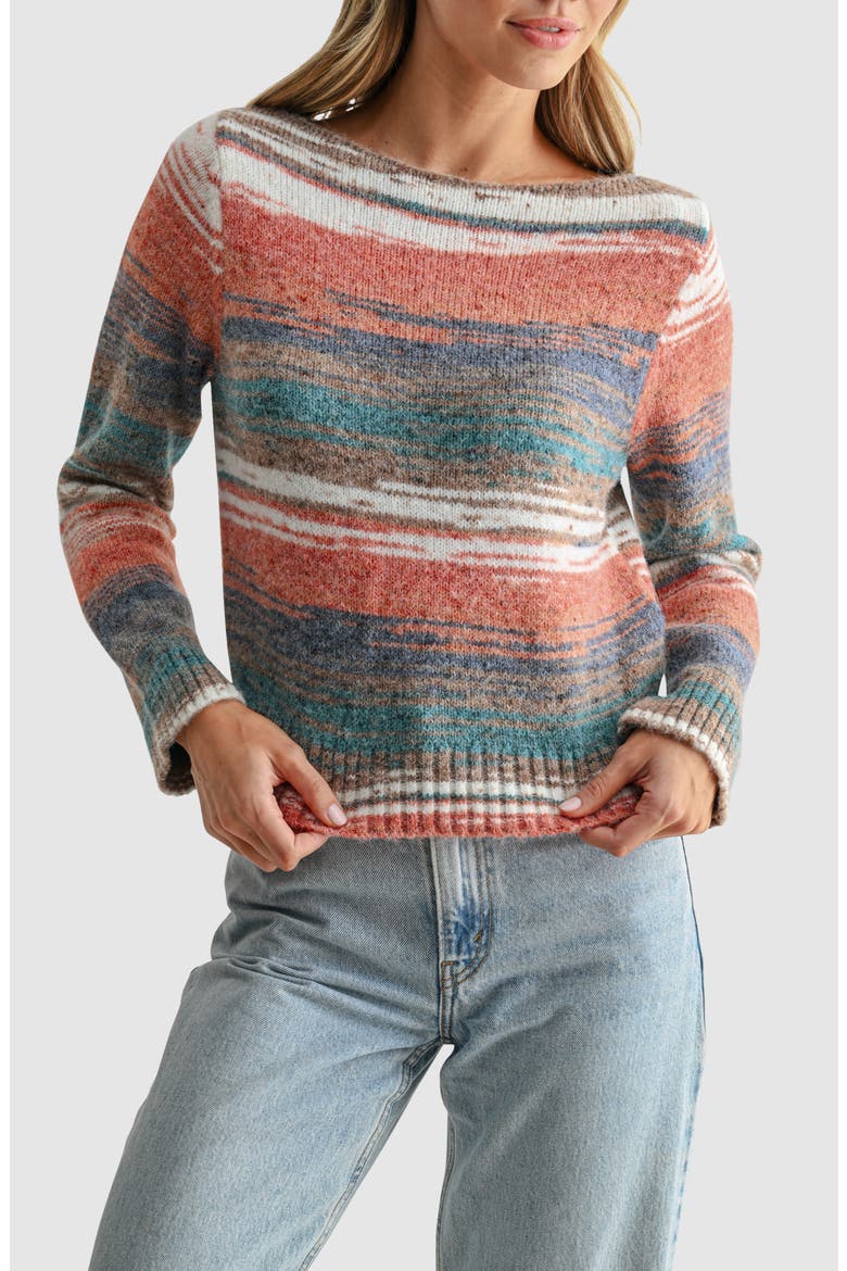 Striped Boat Neck Sweater, Main, color, RED SLATE