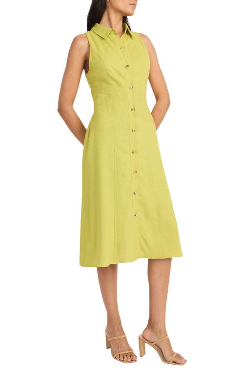Maggy London Sleeveless Linen Blend Shirtdress In Lentil Sprout