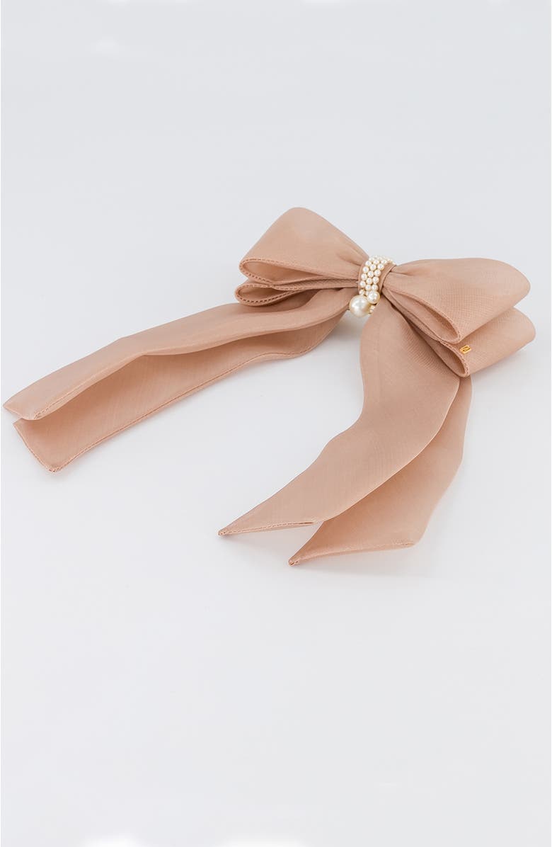 Alexandre de Paris Organza silk bow barette, Alternate, color, Beige