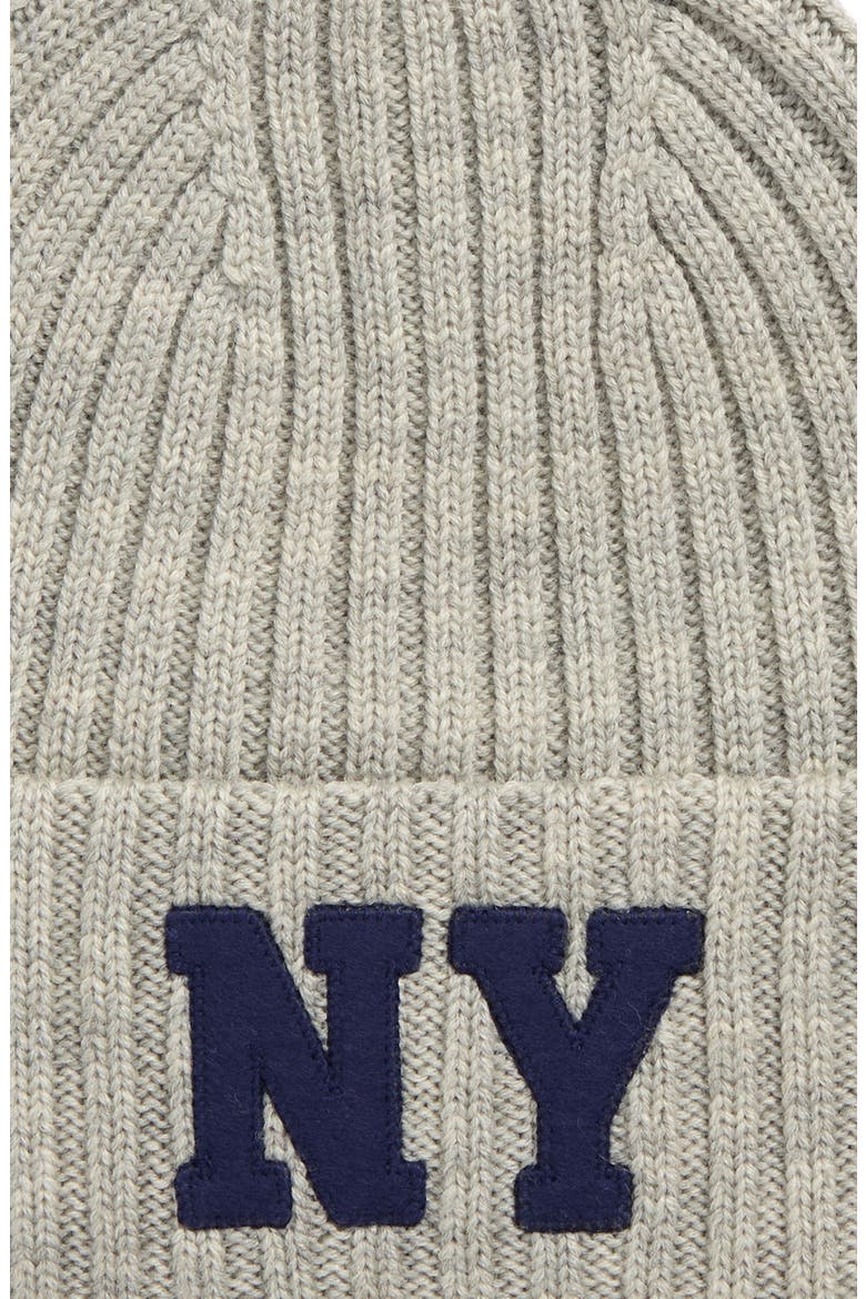 NY Appliqué Wool Rib Beanie, Alternate, color, ANDOVER HTHR