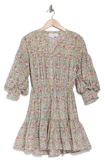 Shop Maisie Floral Balloon Sleeve Cotton Minidress In Multi Floral