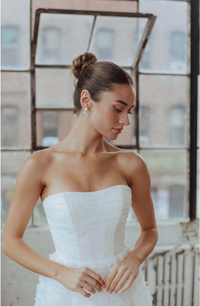 Untamed Petals Alexandra Pearl and Crystal Drop Earrings, Alternate, color, Silver