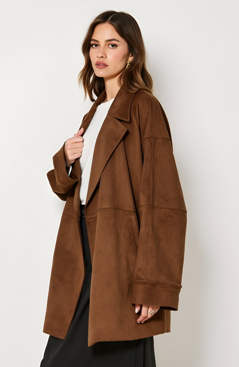 Modenaire Oversized Faux Suede Coat with Wide Lapels and Side Pockets, Alternate, color,