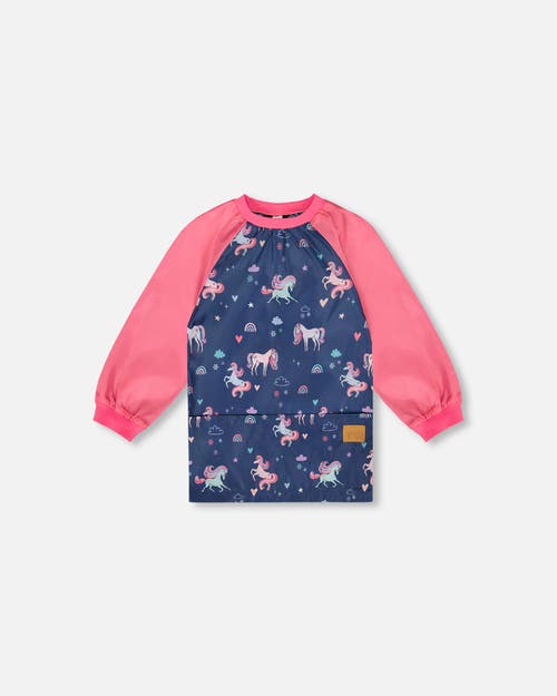 Deux Par Deux School Apron Unicorn In Blue