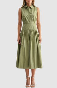 Mila Mae Sleeveless Drop Waist Midi Shirtdress