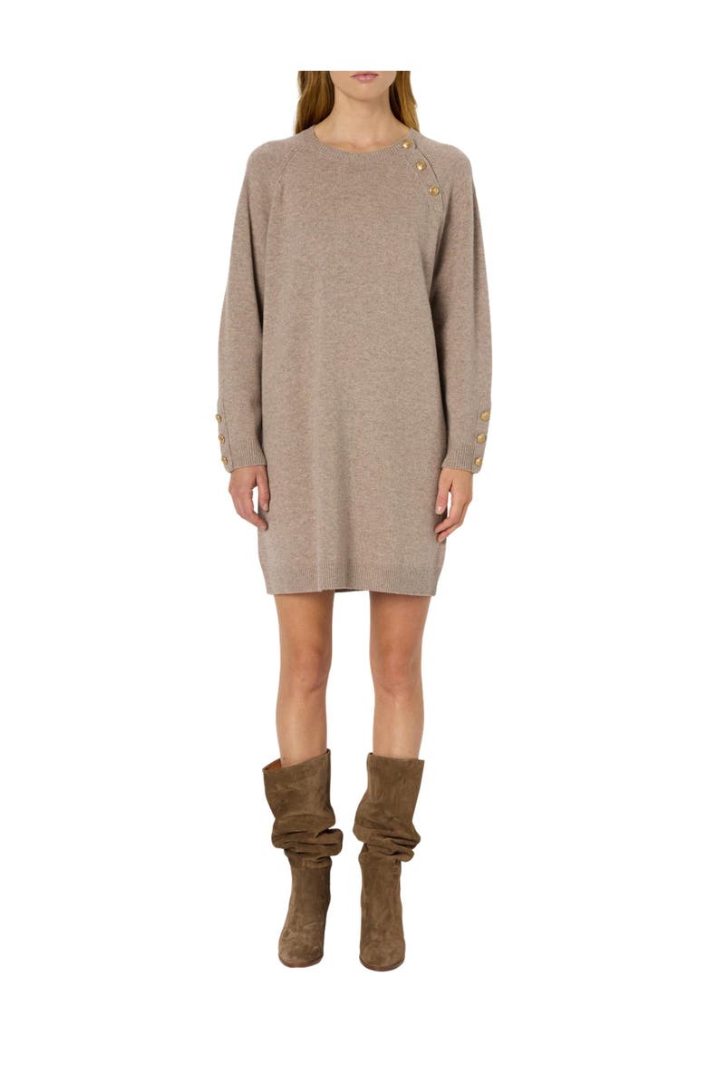 GERARD DAREL Loma Button-Shoulder Knitted Dress, Alternate, color, Sand