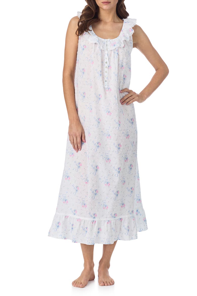 Sleeveless Swiss Dot Cotton Ballet Nightgown, Main, color, WHITE BOUQUET