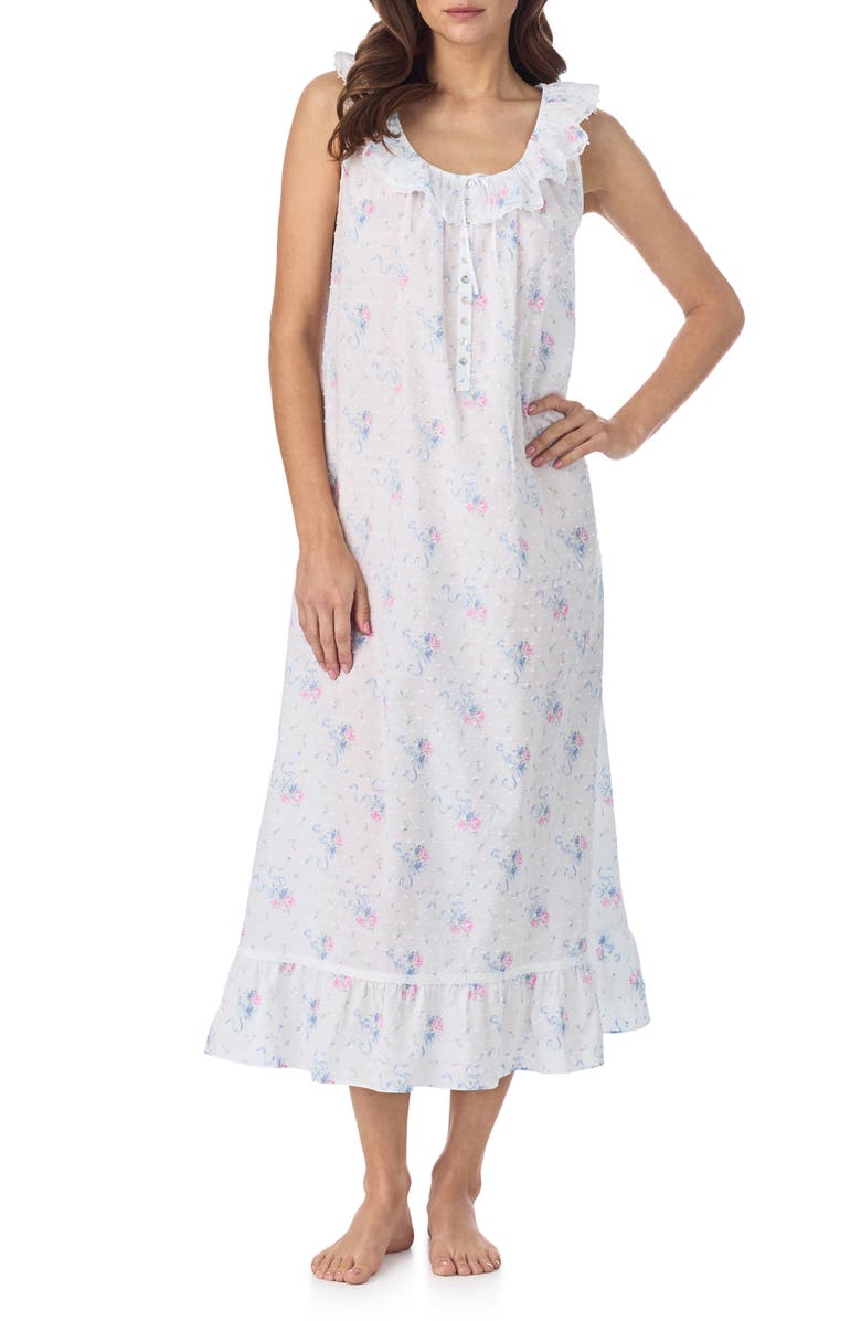 Eileen West Sleeveless Swiss Dot Cotton Ballet Nightgown, Main, color, 