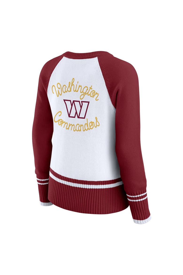 Women's WEAR by Erin Andrews White/Burgundy Washington Commanders Colorblock Raglan Sweater, Alternate, color, White