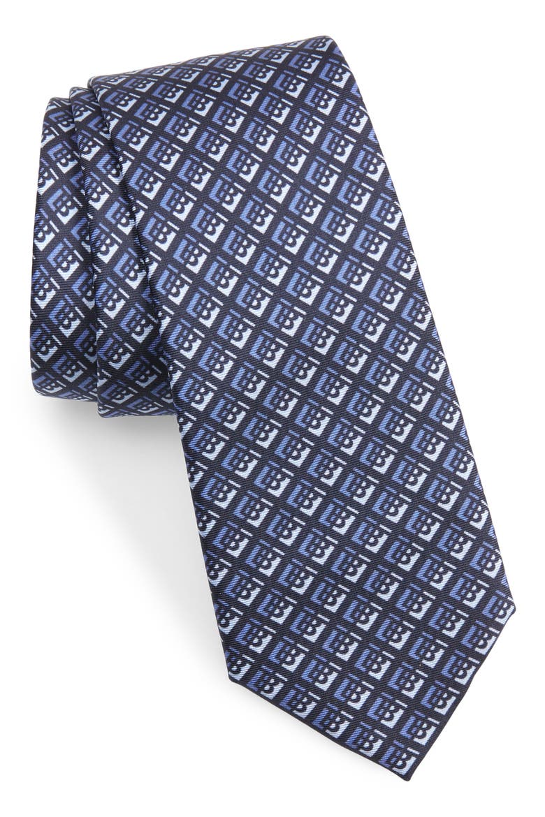 Manston Monogram Silk Tie, Main, color, PEBBLE BLUE