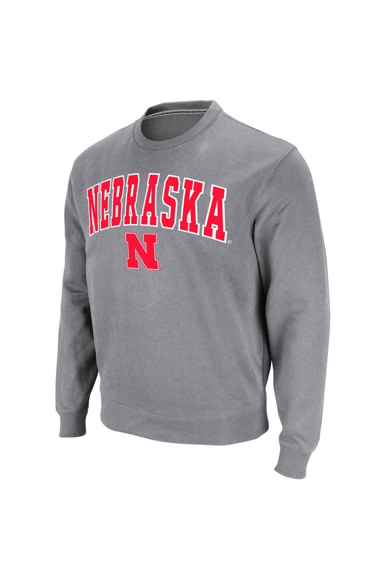 Men's Colosseum Heather Gray Nebraska Huskers Arch & Logo Pullover Sweatshirt, Alternate, color, Heather Gray