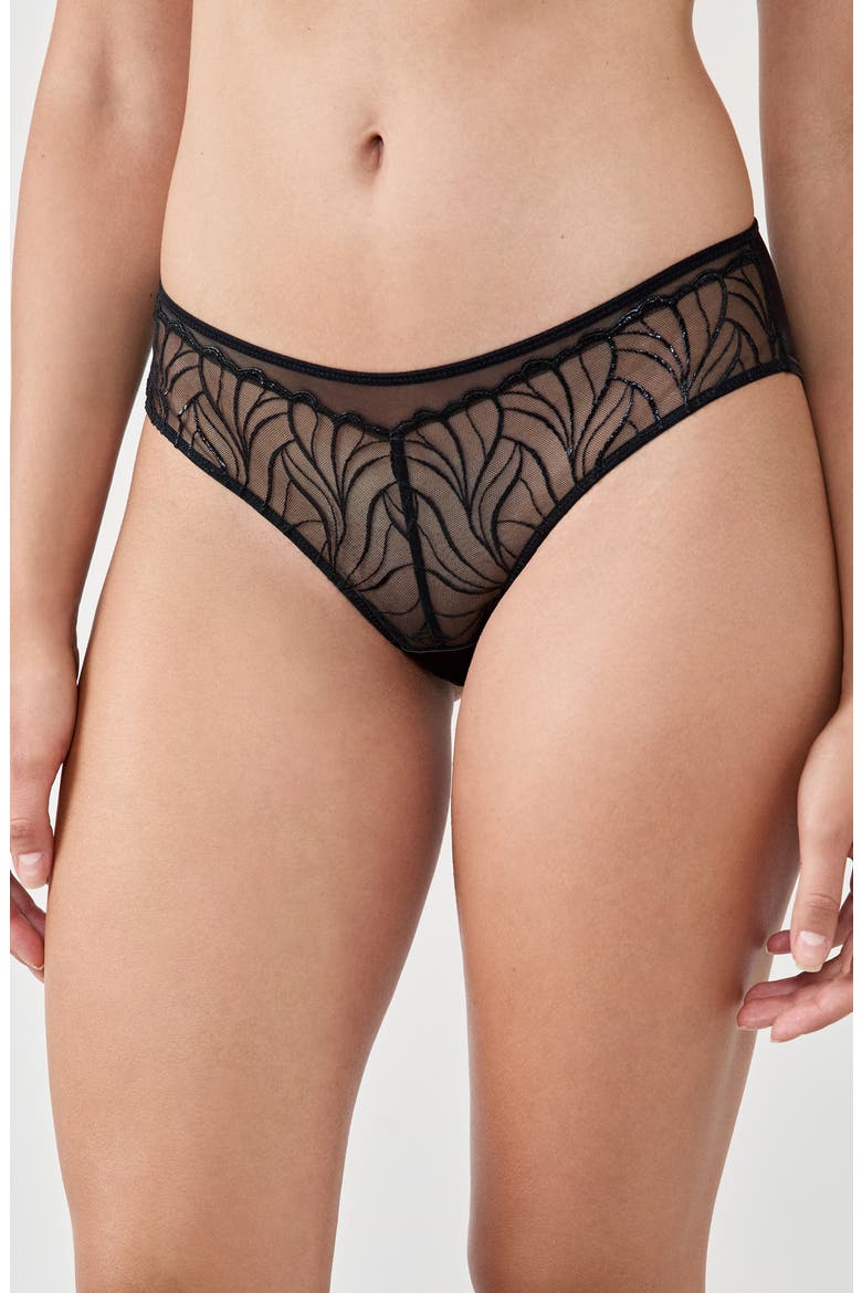 Envolee Lace & Satin Hipster Panties, Main, color, BLACK