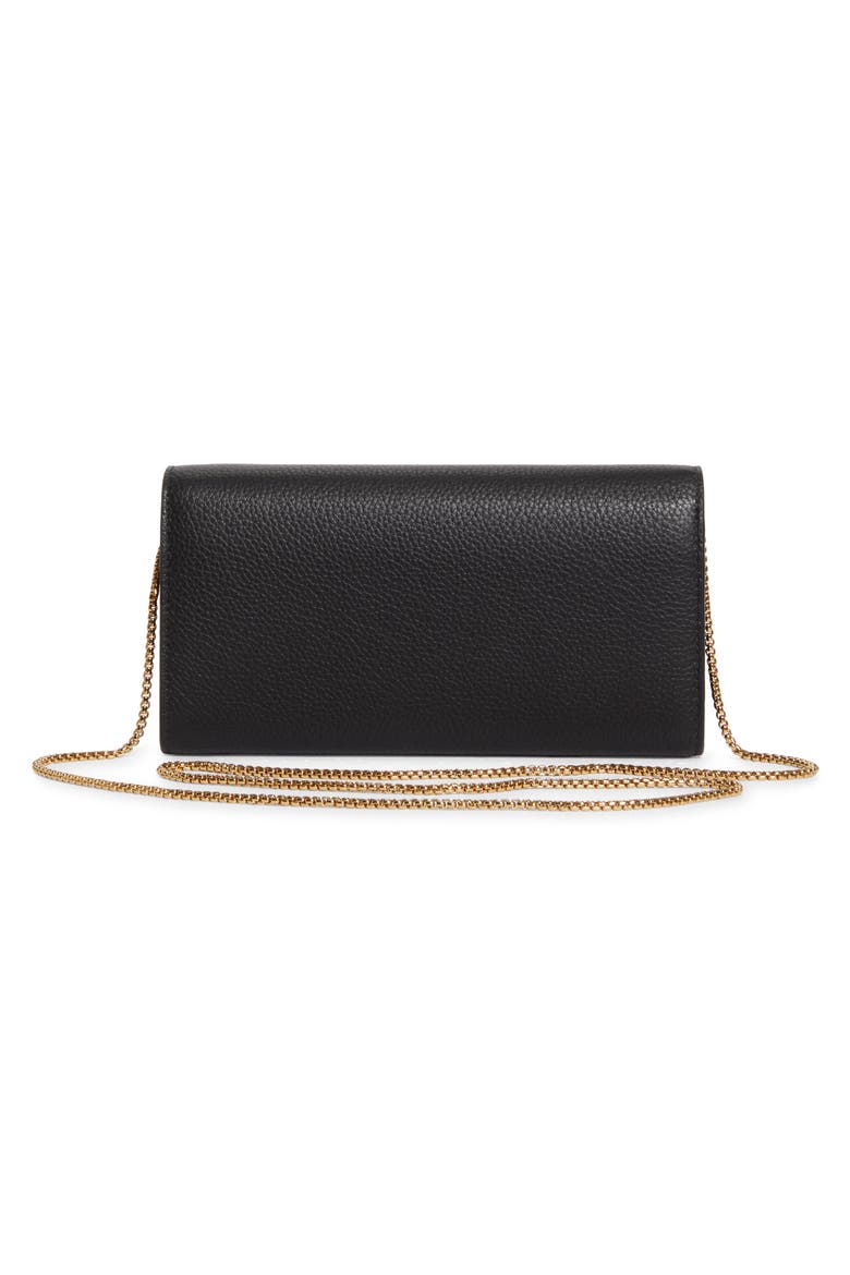 Gancio Grained Leather Wallet on a Chain, Alternate, color, NERO/ FLAME RED