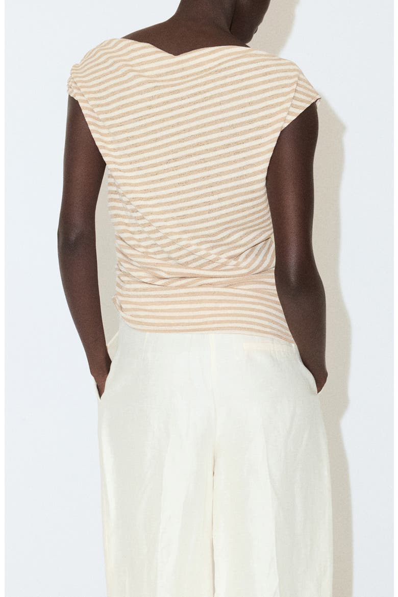 Draped Striped Sleeveless Tee, Alternate, color, ECRU
