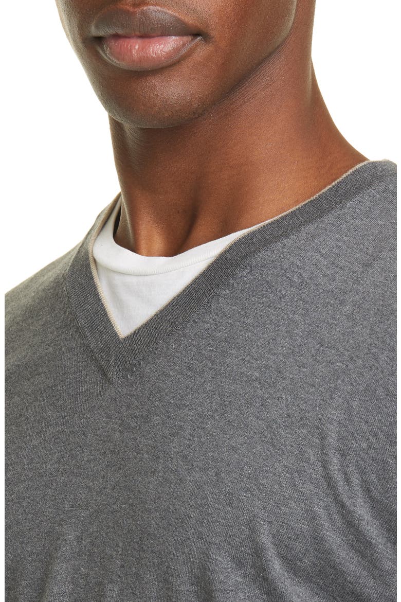 Cotton V-Neck Sweater, Alternate, color, CHARCOAL