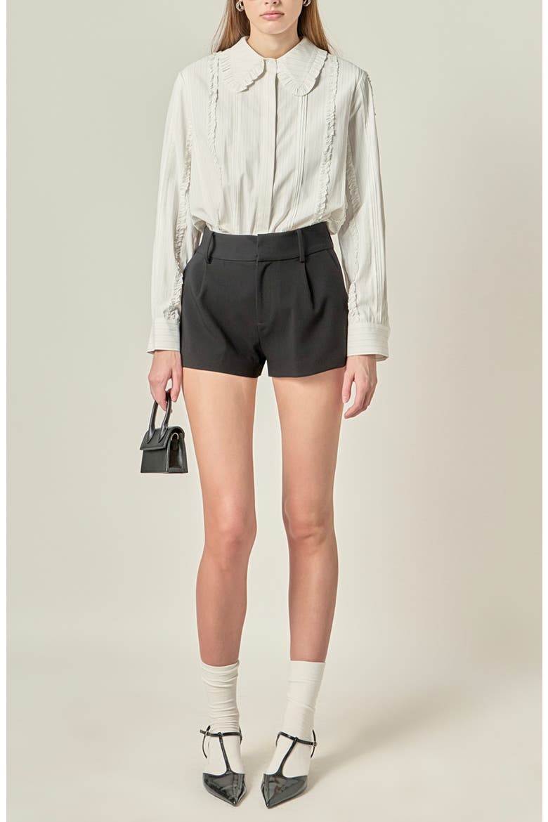 Stripe Pintuck & Ruffle Button-Up Shirt, Alternate, color, WHITE