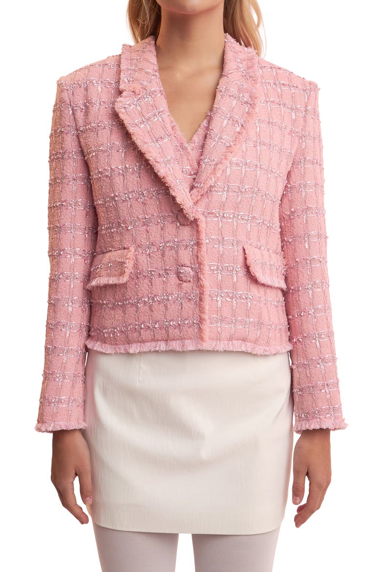 Tweed Fringe Blazer, Alternate, color, PINK