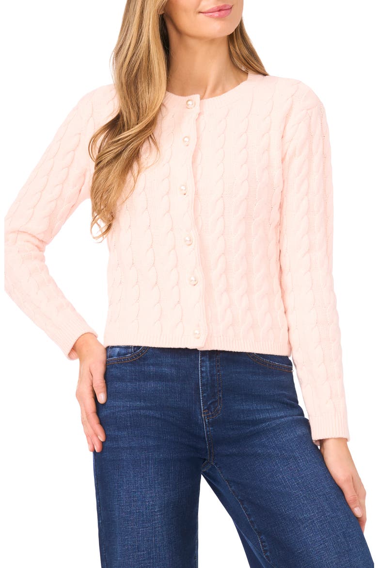 Cable Stitch Cardigan, Main, color, COTTON CANDY PINK