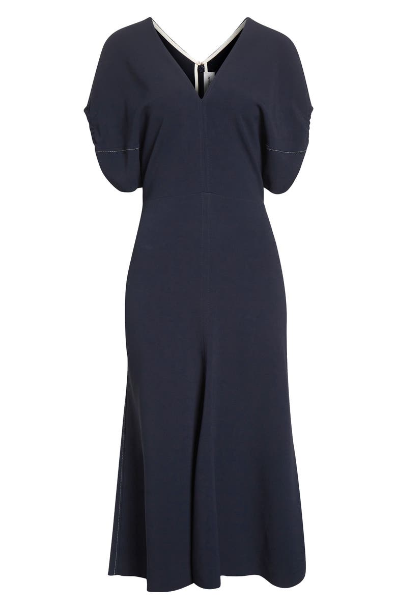 Victoria Beckham Blouson Detail Stretch Crepe Midi Dress, Alternate, color, Navy