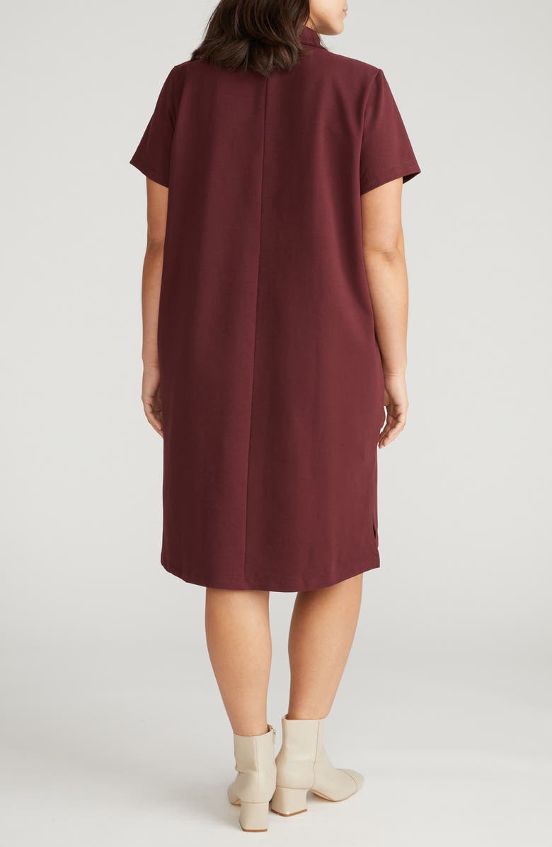 Universal Standard Varsity Short Sleeve French Terry Polo Dress, Alternate, color, Black Cherry