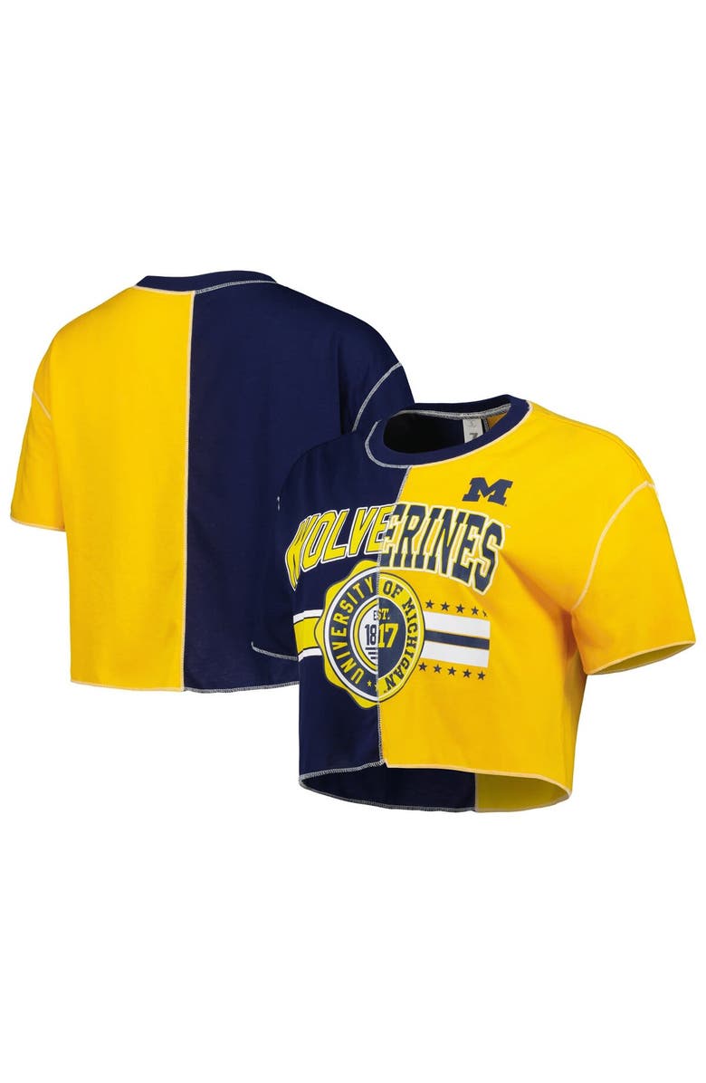 ZOOZATZ Women's ZooZatz Navy/Maize Michigan Wolverines Colorblock Cropped T-Shirt, Main, color, 