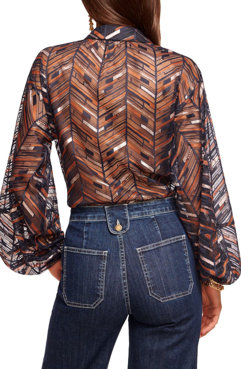 Ramy Brook Roberta Metallic Chevron Stripe Long Sleeve Button-Up Shirt, Alternate, color, 