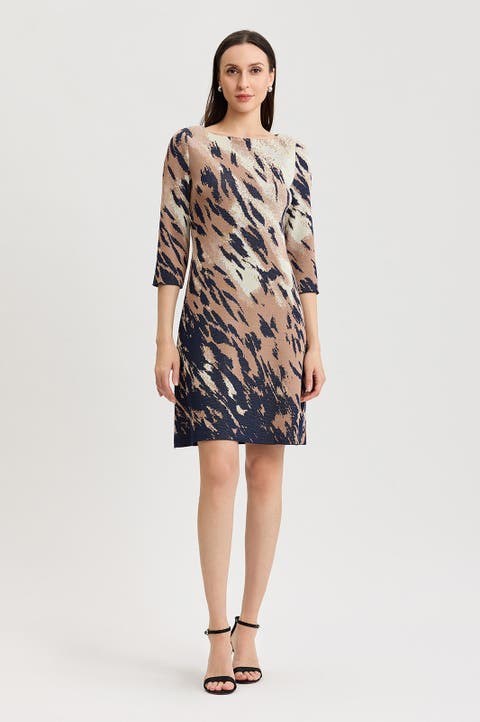 A-Line Abstract Animal Print Soft Knit Dress