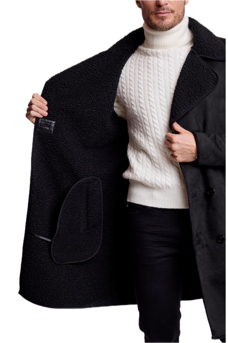 Double Breasted Faux Shearling Lined Overcoat, Alternate, color, BLACKOUT
