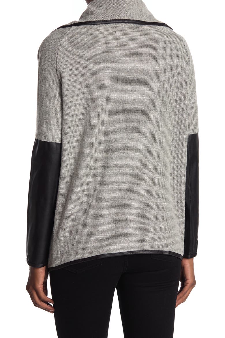 Faux Leather Contrast Cardigan, Alternate, color, STONE